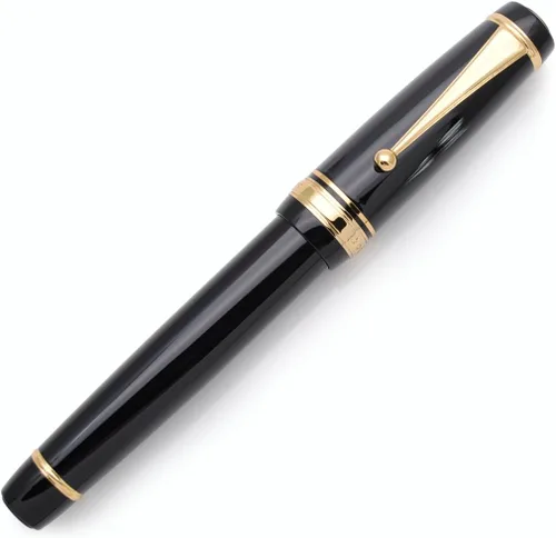 Pluma estilográfica grande de metal, plumilla mediana de 0,7 mm, incluye convertidor de tinta y 5 cartuchos, acabado brillante pintado al piano Negro