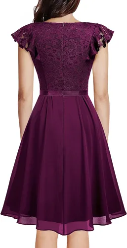 Miniatura 2 de MISSMAY Vestido retro de cóctel de estilo clásico con encaje y cuello en V para mujer