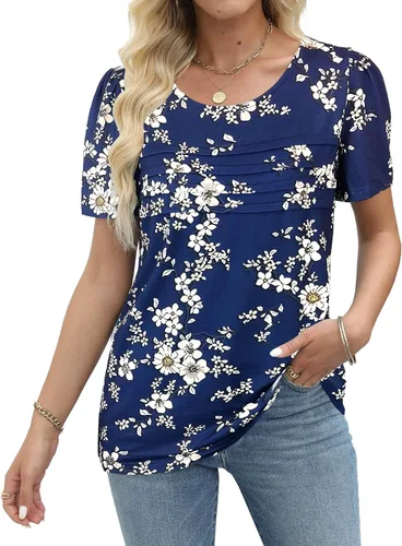 Miniatura 20 de JomeDesign - Camisetas casuales de verano para mujer, manga corta, cuello redondo, manga abullonada