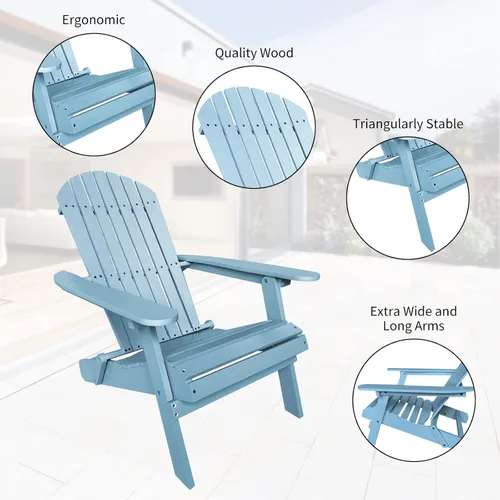 Miniatura 3 de Sillas Adirondack plegables para exteriores, resistentes a la intemperie, con acabado natural, sillas de patio para césped, porche, jardín, piscina