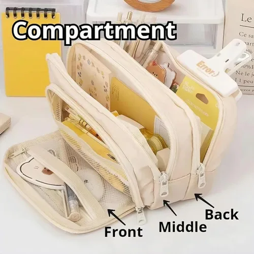 Miniatura 3 de Estuche para lápices de gran capacidad, 3 compartimentos, bolsa grande para lápices, bolsa para bolígrafos, caja porta lápices, organizador