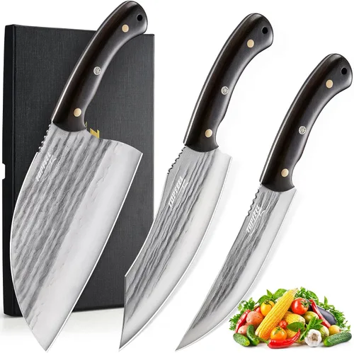 Miniatura 8 de Topfeel Juego de 4 cuchillos de carnicero forjados a mano – Cuchillo rebanador, cuchillo deshuesador, cuchillos divisores, cuchillos peladores