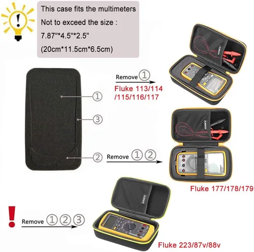 Miniatura 3 de RLSOCO Funda de transporte para multímetro digital Fluke 15B+/17B+/117/107/115/116/101/179/106/113/177/114/178/233 y más - cremallera amarilla