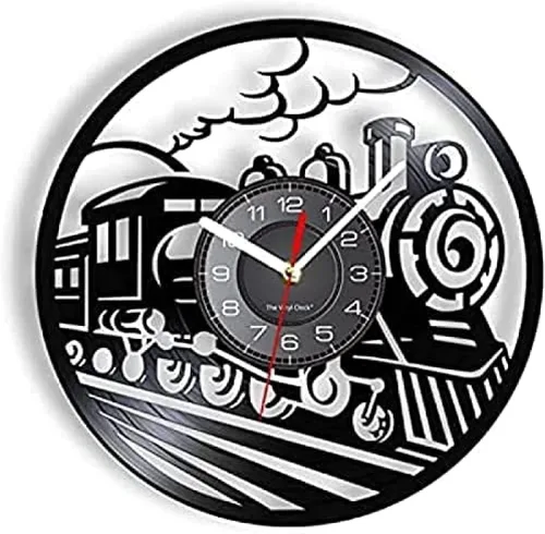 Reloj de pared viejo tren ferroviario motor de vinilo disco de pared reloj de pared Transporte arte locomotora decoración del hogar vintage motor de