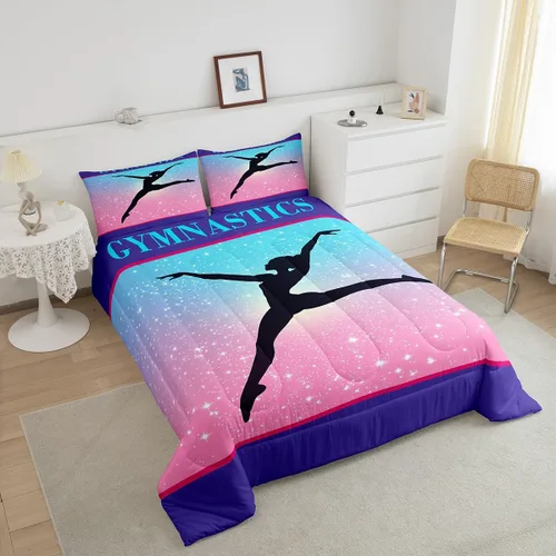 Miniatura 4 de Edredón de gimnasia tamaño individual para niñas, juegos de ropa de cama de cielo estrellado para niños y adolescentes, edredón con temática