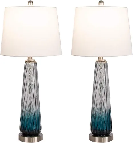 Miniatura 6 de Maxax Juego de 2 lámparas de mesa de cristal costero de 29 pulgadas, modernas lámparas de noche azules para sala de estar, lámpara de dormitorio