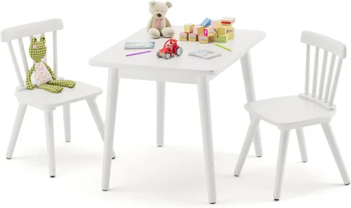 Curipeer Windsor - Juego de mesa y 2 sillas para niños, juego de mesa y sillas de madera de goma para arte, jugar, manualidades, actividad, con