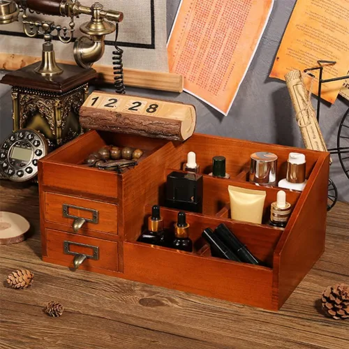 Miniatura 5 de Zerodeko Organizador de maquillaje para tocador, organizador de mesa de madera, soporte de almacenamiento de artículos diversos