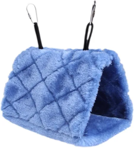 Miniatura 4 de Vktech® Hamaca de felpa para acurrucarse, cueva colgante, cabaña feliz, pájaro, loro, escondite, tamaño M (9.3 x 8.7 in) (azul)