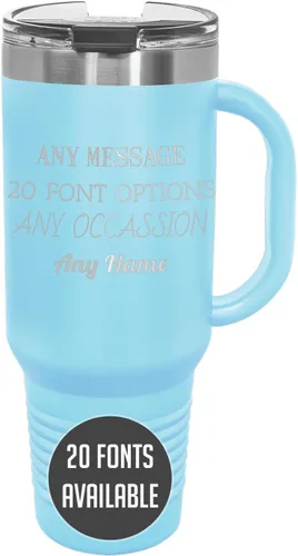 Miniatura 50 de Vaso de acero inoxidable aislado con tapa de 20 onzas (17 colores) personalizado con recubrimiento en polvo, grabado personalizado, nombre