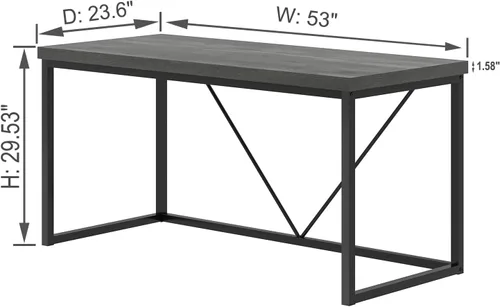 Miniatura 2 de EXCEFUR Escritorio moderno de oficina en casa, escritorio de computadora de madera y metal, mesa de estudio de escritura industrial para sala de Gris