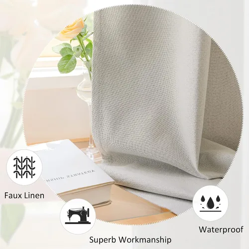 Miniatura 6 de HUTO Cortina plisada opaca completa con alzapaños, cortina de lino sintético extra ancha para patio, dormitorio, sala de estar, abedul blanco, 84