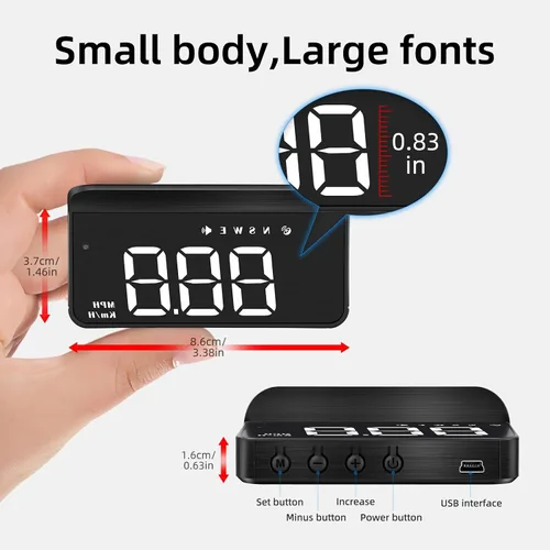 Miniatura 8 de AZIJYV Pantalla frontal para automóviles, proyector de velocímetro de parabrisas HUD M1white, velocímetro digital para automóvil con velocidad