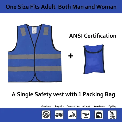 Miniatura 2 de Chalecos de seguridad azules 10 unidades - Chalecos de alta visibilidad reflectantes para construcción Clase ANSI 2 para hombre, mujer, malla