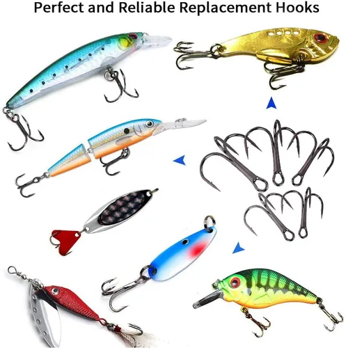 Miniatura 3 de UCEC Kit de Ganchos de Pesca, Ganchos Treble de Acero de Alto Carbono Fuertes y Agudos de Curva Redonda para Agua Salada y Agua Dulce, para Trucha
