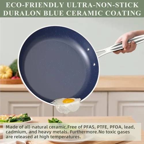 Miniatura 6 de Nuwave Healthy Duralon - Juego de utensilios de cocina antiadherentes de cerámica azul, resistentes a los arañazos, sin PFAS, aptos para Cobre