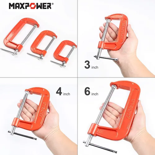 Miniatura 5 de MAXPOWER Juego de abrazaderas C de 4 piezas, abrazadera C de 6 pulgadas, apertura de mandíbula de hasta 6 pulgadas, profundidad de garganta de 2-3/4