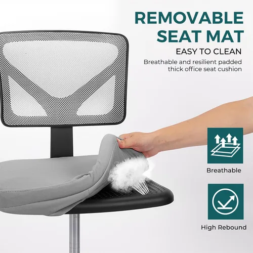 Miniatura 6 de DUMOS Sillas de oficina pequeñas con ruedas, ergonómicas ajustables para escritorio doméstico, silla giratoria rodante de trabajo sin brazos, Gris