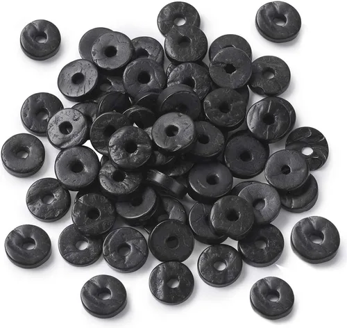 Miniatura 17 de Fashewelry 100 cuentas espaciadoras planas redondas de coco de 0.315 pulgadas (0.354 in), cuentas sueltas para hacer joyas de bricolaje con agujero