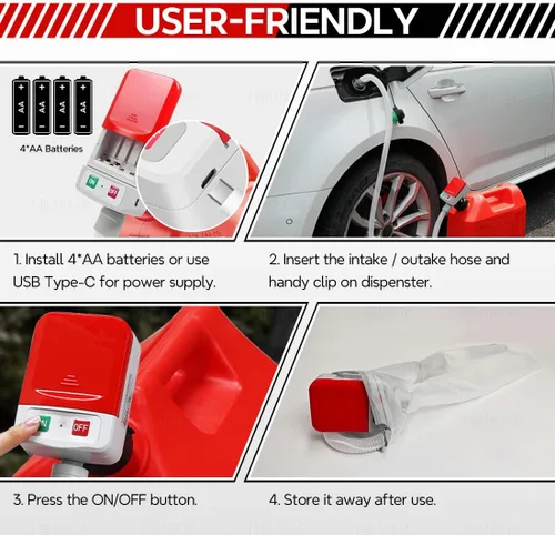 Miniatura 7 de HiNADA Bomba de transferencia de combustible de parada automática: USB tipo C o alimentación de batería, portátil de 3.2 GPM con manguera extra