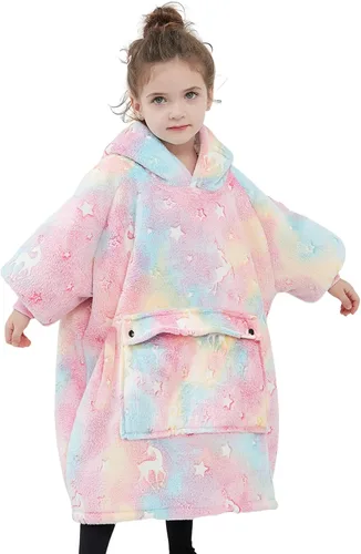 Miniatura 8 de Manta con Capucha Usable NOUKOW Manta Sherpa de Gran Tamaño Sudadera de Franela con Bolsillo Grande Estrellas que brillan en la oscuridad