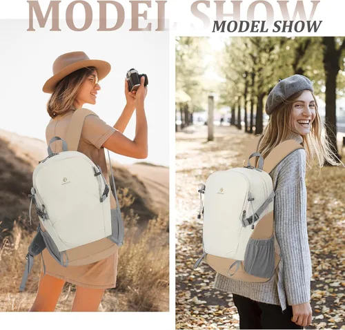 Miniatura 2 de Mochila de senderismo para hombres y mujeres, mochila de viaje ligera de 25 litros para acampar al aire libre Blanco y marrón