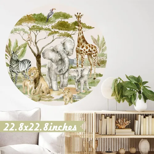 Miniatura 9 de Calcomanías de pared de animales de la selva para niños, diseño de animales de safari africano, despegar y pegar, decoración de paredes de bosque