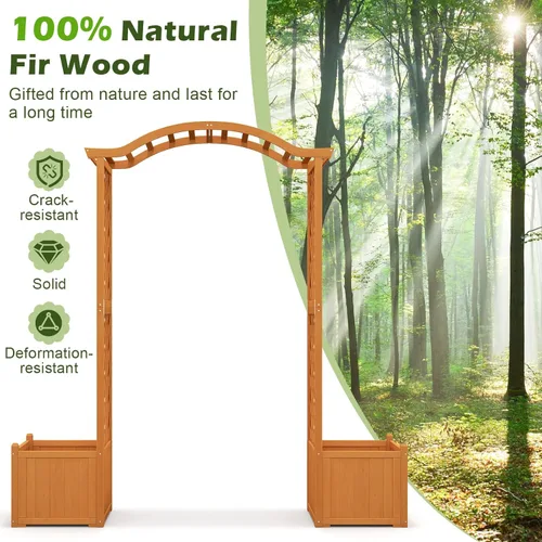Miniatura 8 de Giantex Pérgola de Jardín con Maceta, Arco de Plantador de Madera con Enrejado, Arco Exterior para Plantas Trepadoras, Vegetales, Hierbas, Blanco