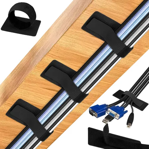 vorona Organizador de cables debajo del escritorio, hasta 15 cables, 41 unidades de organizador de cables mejorado, bridas de gancho y bucle