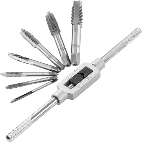 JONMON Juego de 8 grifos de rosca métrica, M3-M12 de rosca manual con llave escariadora de rosca ajustable, kit de herramientas de roscado para