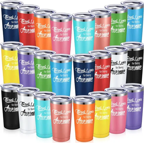 Jinei Paquete de 24 vasos con la frase "Thank You for Being Awome", regalos de agradecimiento a los empleados, vasos aislados de acero inoxidable de