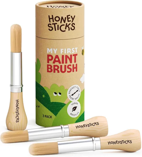 Honeysticks My First - Juego de pinceles de pintura, paquete de 3, ideal para bebés y niños pequeños. Cepillos jumbo con asas de madera regordeta