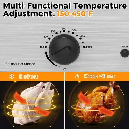 Miniatura 7 de Horno asador eléctrico de 14 cuartos de galón, horno asador de pavo, tapa de autofundación, bandeja extraíble, control de temperatura de rango