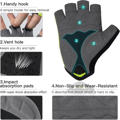 Miniatura 3 de Santic Guantes de ciclismo para adultos, guantes de ciclismo de medio dedo con almohadilla antideslizante que absorbe los golpes, guantes