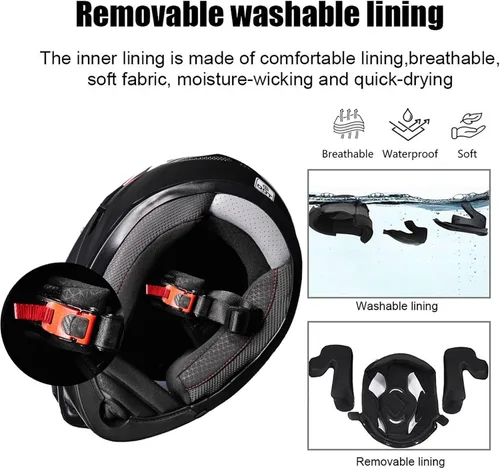 Miniatura 5 de Casco Modular Moto con Bluetooth Integrado, Doble Visera, Ventilación Múltiple, Forro Extraíble, ABS de Alta Densidad, DOT Homologado para Hombres