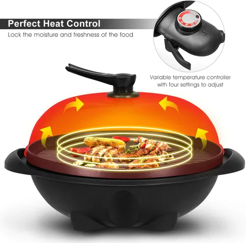 Miniatura 7 de Giantex Parrilla Eléctrica para Interiores y Exteriores, Placa de Parrilla Antiadherente, 3 Zonas de Cocción, Control de Temperatura, Bandeja