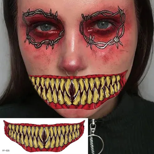 Miniatura 5 de Pegatinas de tatuaje de boca de terror temporal de terror para Halloween, accesorios de maquillaje, accesorios para disfraz, kit de cara