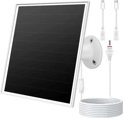 Cargador de panel solar de 6 W para cámaras de seguridad al aire libre. Micro USB/USB - C/DC (35 x 135) se adapta a cámara Eufy/Wyze/Ring, cable de