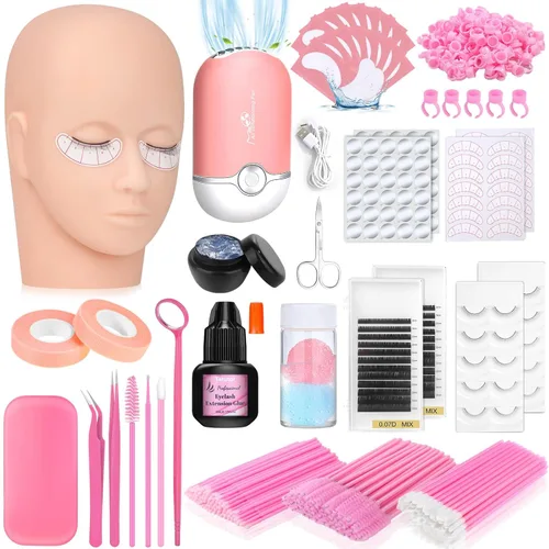 Kit de extensión de pestañas Tetutor para principiantes, kit profesional de práctica de extensión de pestañas con todo incluido, cabeza de maniquí,