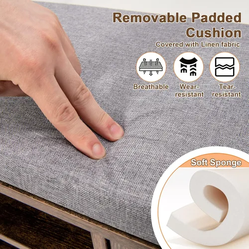 Miniatura 7 de Giantex Banco de zapatos de 9 cubos con almacenamiento, estantes ajustables con cojín acolchado extraíble, banco de almacenamiento de zapatos de 3