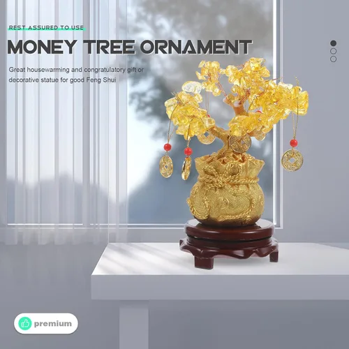 Miniatura 4 de Árbol del dinero de Feng Shui de cristal natural, citrino, árbol de la suerte, figura coleccionable de la vida, decoración de bonsái con monedas