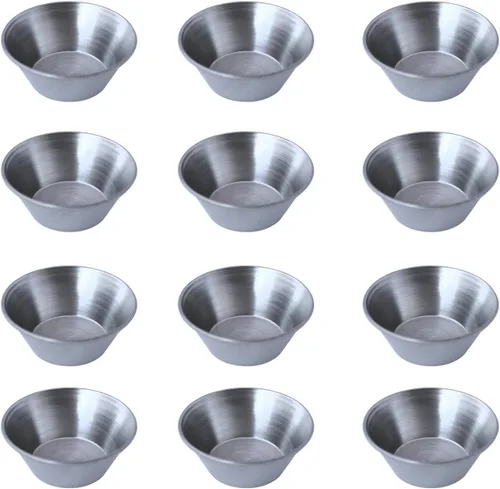 12 Tazas para porciones de acero inoxidable pulido, Plateado