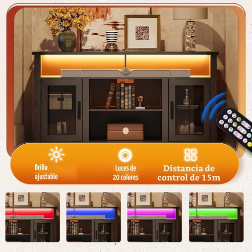 Miniatura 5 de WLIVE Soporte de TV estilo granja para TV de 65 pulgadas, centro de entretenimiento alto con luces LED y gabinetes de almacenamiento, mesa consola