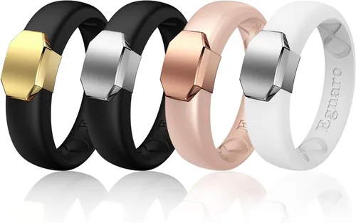 Miniatura 70 de Egnaro - Anillo de boda de silicona para mujer, diseño ergonómico y transpirable, ancho de 0.15 pulgadas, bandas de silicona flexibles con placa