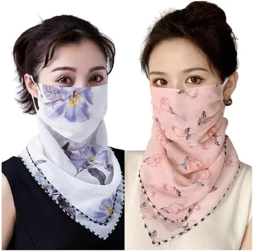 Paquete de 2 bufandas con protección UV para el sol de verano con diseños para mujer, polaina refrescante para el cuello con bucles para las orejas,