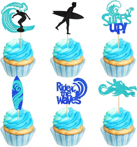 Miniatura 20 de 40 piezas comestibles bajo el mar, sirena, cupcakes, algas, pulpos, estrellas de mar, cupcakes, lindos animales del océano, selecciones de alimentos