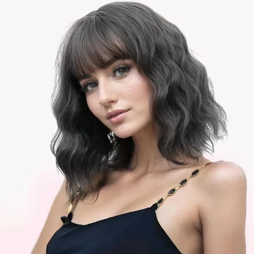 Miniatura 18 de VCKOVCKO Peluca natural ondulada rosa pastel, pelucas coloridas con flequillo de aire, pelucas cortas estilo Bob para mujer, pelucas largas hasta