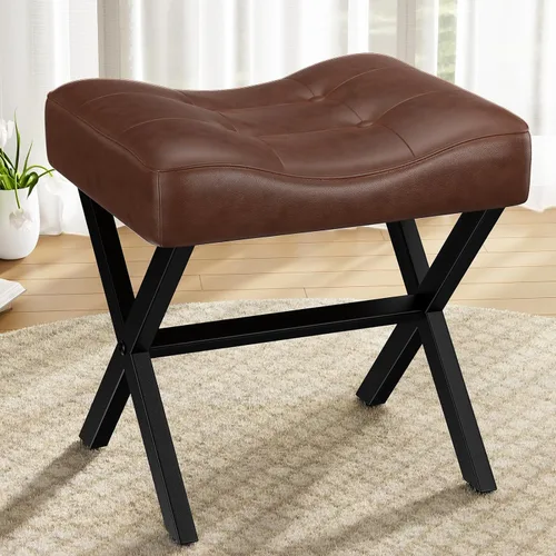 Miniatura 26 de Memobarco Taburete Silla de Tocador de 18 Pulgadas, Banco de Tocador con Patas en X de Metal, Taburete Otomán de Acento con Tela Bouclé Transpirable