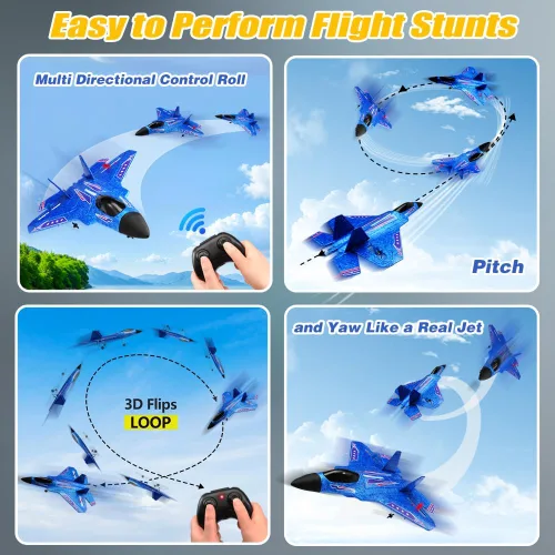 Miniatura 4 de Fremego Avión RC F22 Fighter Jet para niños y adultos, control remoto de 2.4 GHz con estabilización de giroscopio, luces LED, espuma EPP resistente
