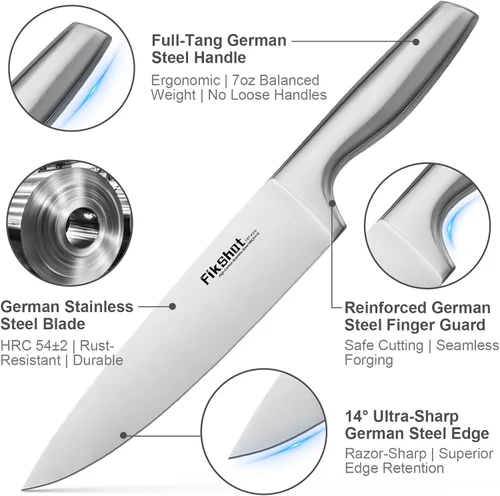Miniatura 2 de Juego de Cuchillos de Cocina, FIKSHOT Juego de Cuchillos de Acero Inoxidable Premium con Bloque, Cuchillo Santoku Súper Afilado y Cuchillos